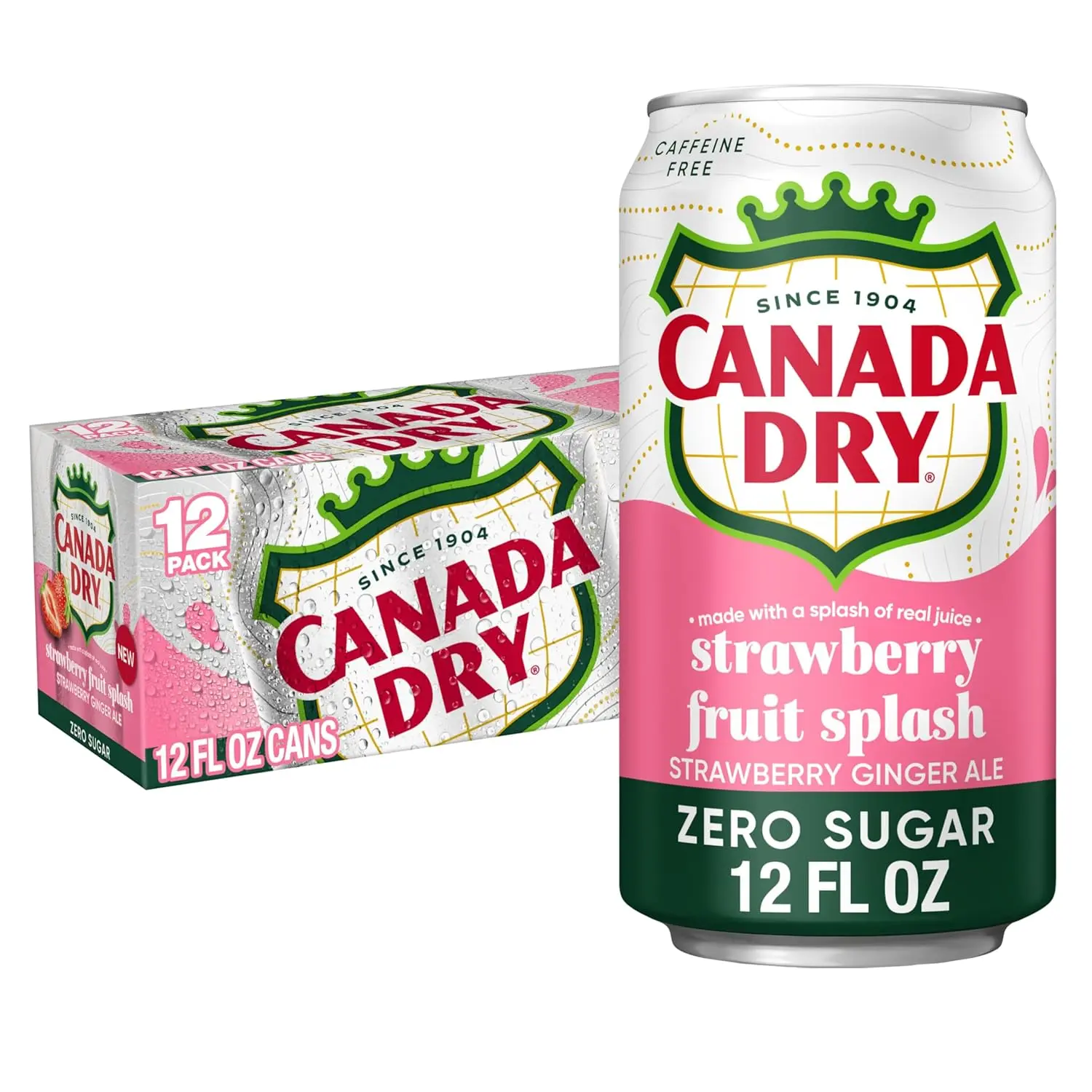 Canada Dry Fruit Splash Strawberry Ginger Ale Sugar-Free Sparkling Drink, 12 fl oz Cans (12-Pack) - Caffeine-Free, Convenient Size, Carbonated Water with Less Than 2% Ginger Extract Fizzy Beverage