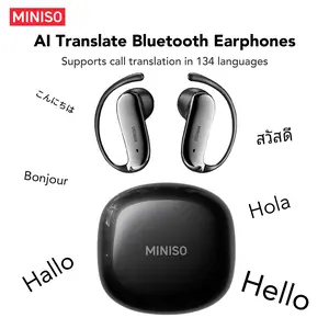 MINISO MS218 Open Ear Bluetooth Headphones, Translator Earbuds with 134 Languages, Active Noise Cancelling, 3D Spatial Audio, Comfortable Titanium Alloy Earhooks for Work, Travel, Sports