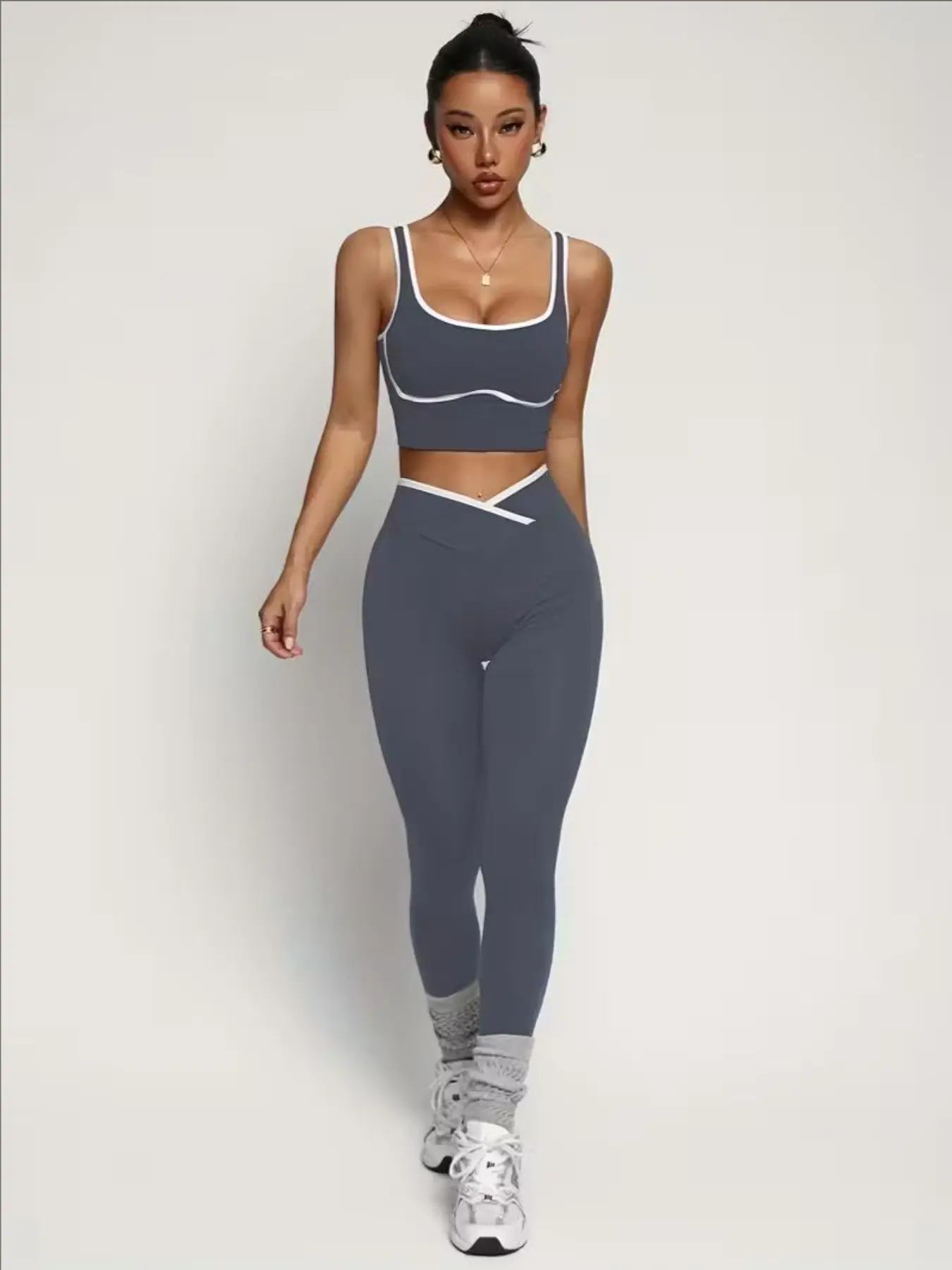 Women's Yoga Sportswear Set, Colorblock Round Neck Sleeveless Top & High-Waisted Pants, All-Season Slim Fit, Sportswear All Seasons, Ideal for Yoga Fitness Running, Workout Running Clothes, Yoga Activewear, Yoga Suit Set, Sports Outfits, Yoga Sets