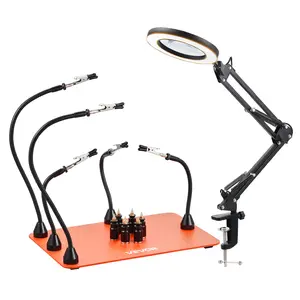 VEVOR Magnetic Helping Hands Soldering Station,  2-In-1 Third Hand Soldering Tool - 3X LED Magnifying Lamp & 5 Flexible Arms, 6 PCB Holders, Heavy-Duty Base Station for Electronic Repair Craft Hobby