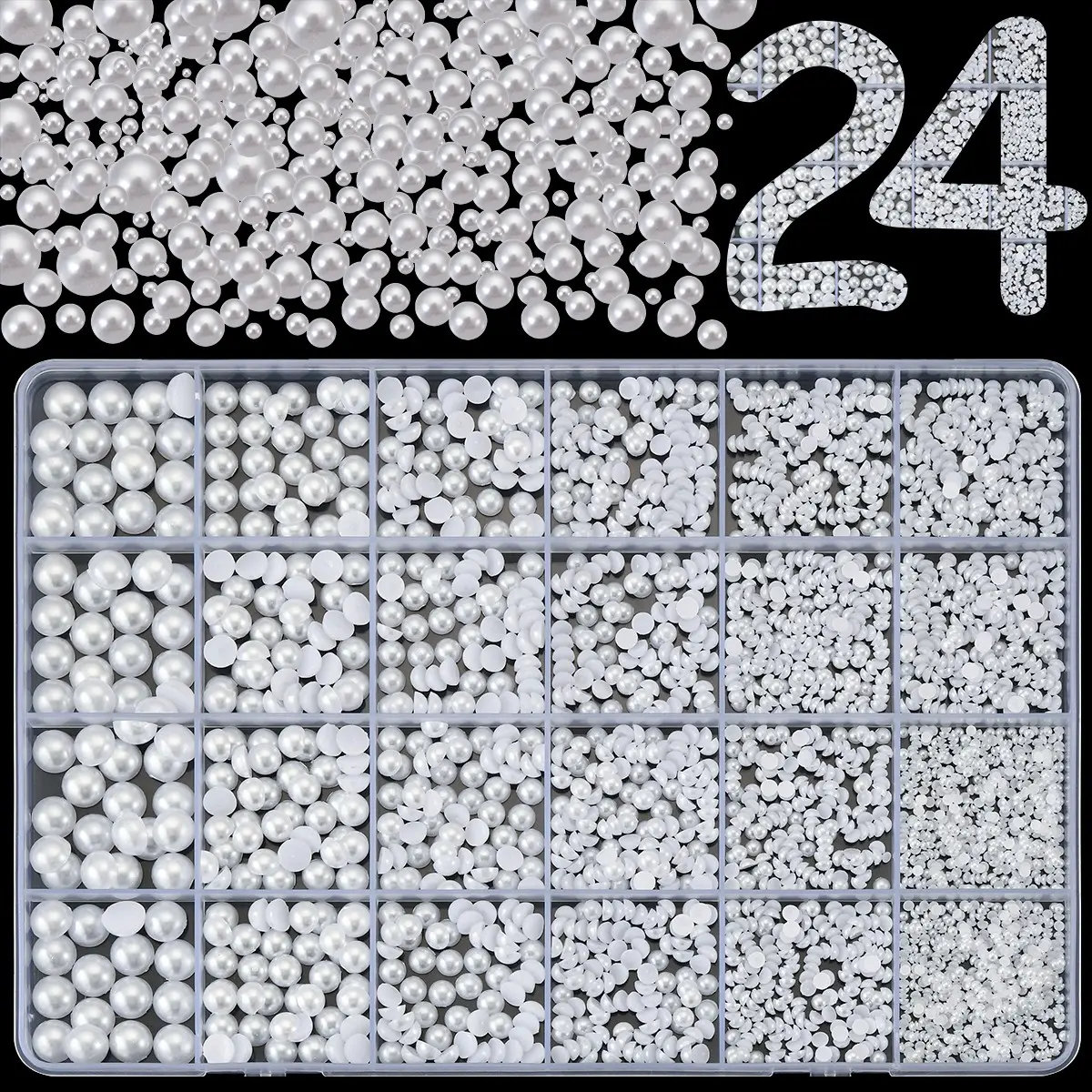 1Box flat back pearls for crafting white pearl beads for jewelry making nail pearls for nail art small and big half pearls for crafting Nail Art Accessories Nail Decoration Supplies