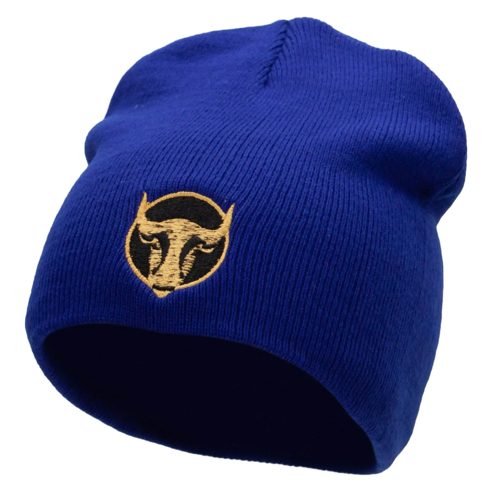 Bull Face Embroidered 8 Inch Short Beanie