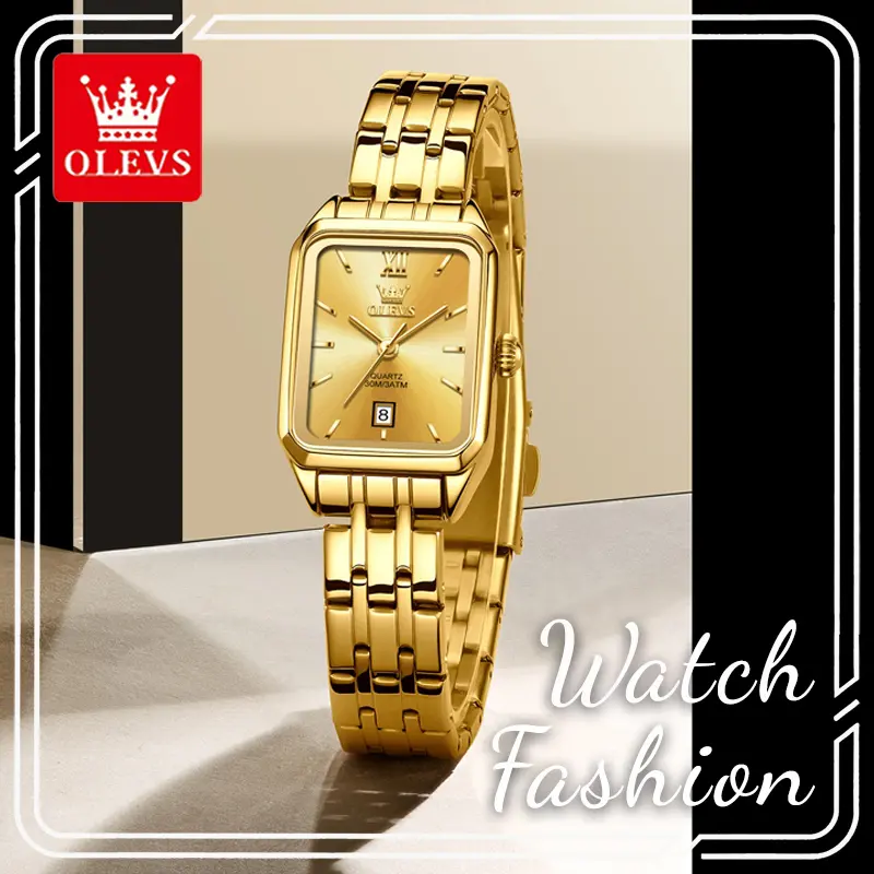 OLEVS 5616 Women's Elegant Fashion Quartz Watch - 21mm Petite Square Dial, Water-Resistant Gold Alloy Watch with Steel Strap & Clasp, Ideal Office Accessory & Chic Gift for Professional Ladies, Gold Watch, Modern Waterproof Watch