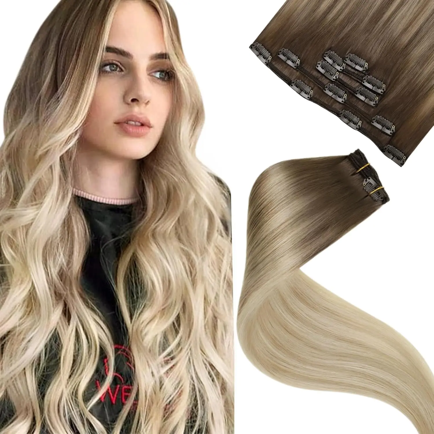 LaaVoo Clip in Hair Extensions Real Human Hair, 5 Pieces 80g Straight Long Hairpieces for a Natural Look for Women, Human Hair Pieces