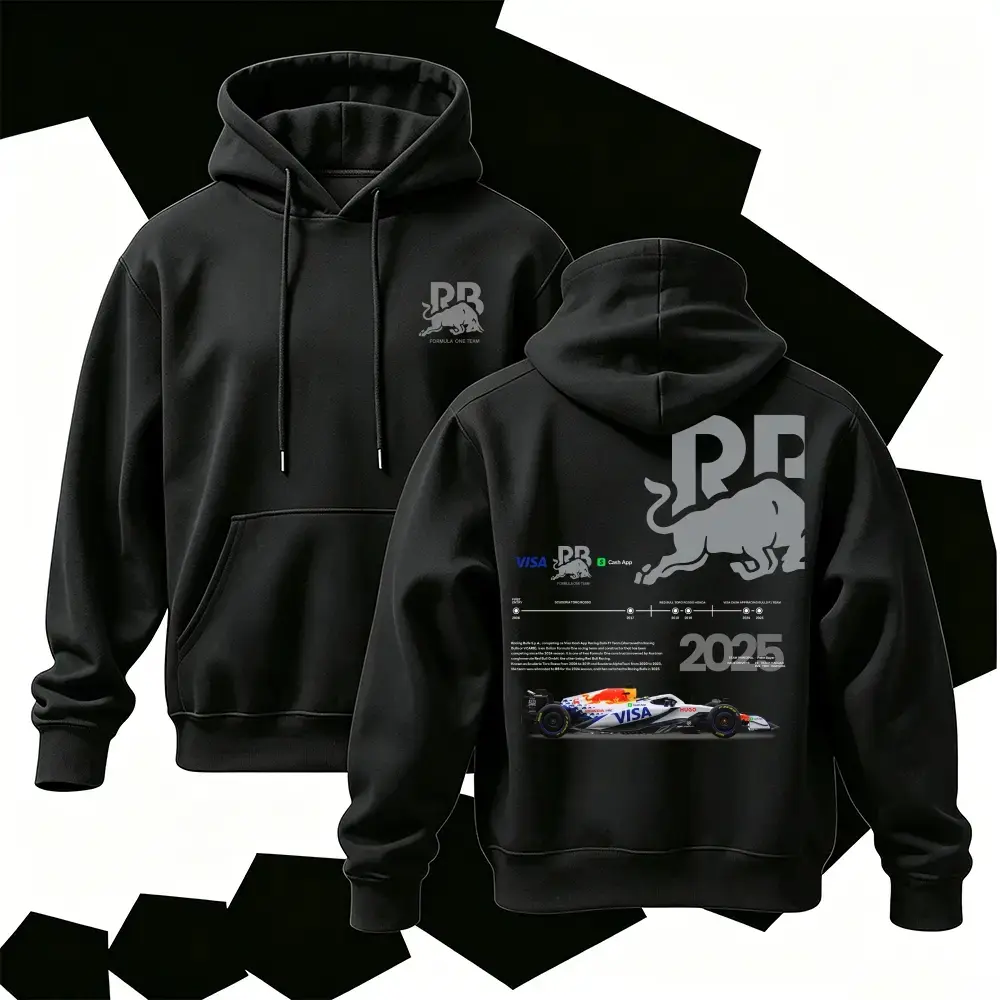 Vintage Racing Graphic Pullover Hoodie, Retro Motorsport Car Graphic Sweatshirt, Y2K Aesthetic Black Streetwear Hooded Top, Trendy Relaxed‑Fit Unisex Casual Street‑Style Pullover for Car Enthusiasts
