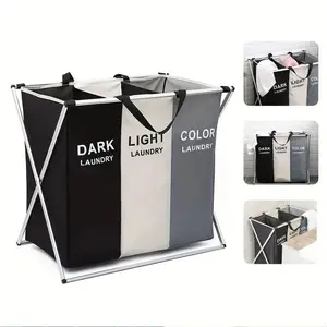 Laundry Hamper Sorter, 135L Foldable Laundry Basket With Lids, Large 3 Sections Laundry Bin Sorter, Waterproof Dirty Clothes Hamper Bag for Bathroom Bedroom,Washing Storage Bag,Blanket Storage