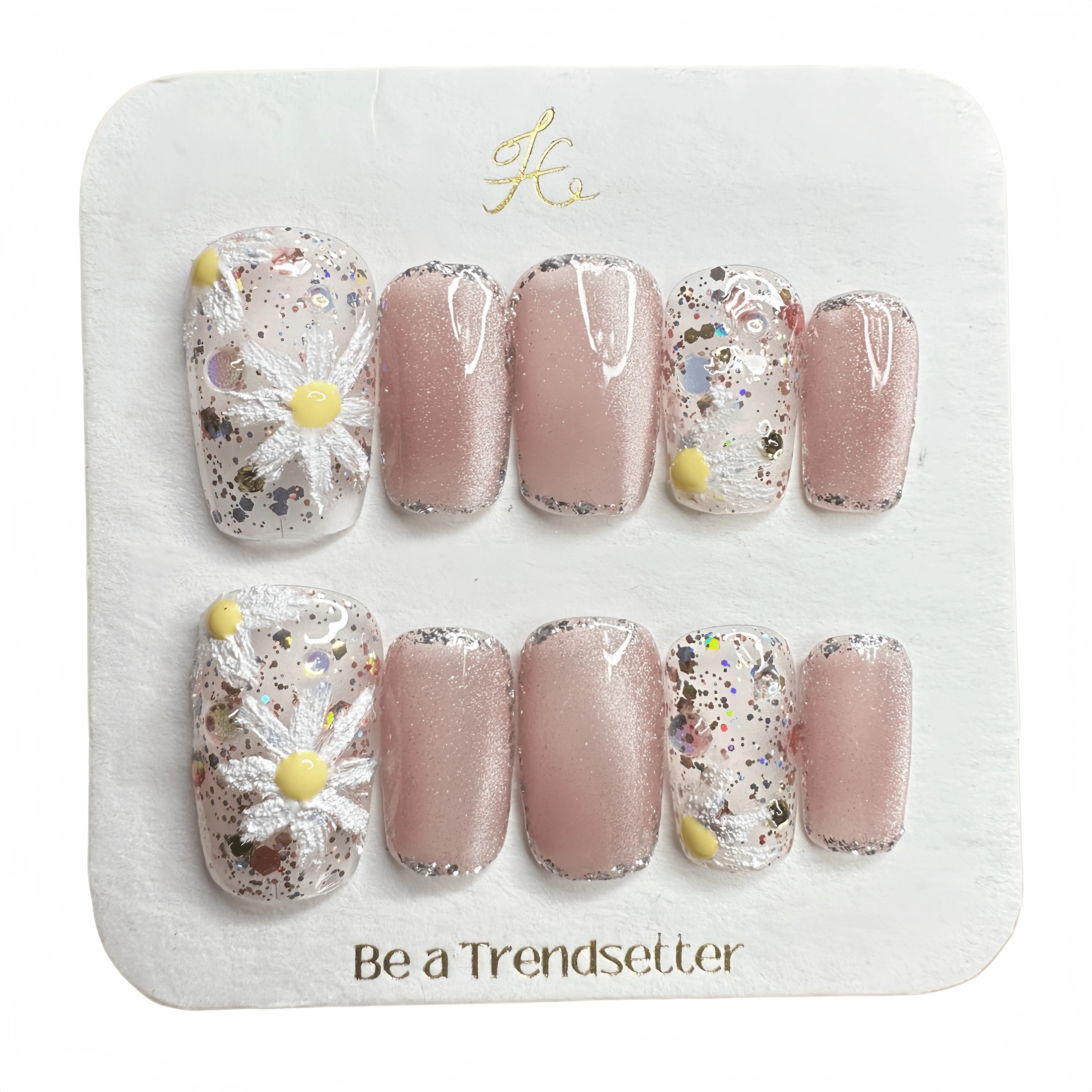 Y48 Hand worn nail hand painted cat eye flower Nail Gentle sweet temperament removable press on nails Multicolor, Nail Art Design Nail Art Design