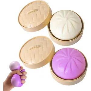 2PCS Dumpling Squishy,Giant Dumpling Squishy,Mystery Squishy Dumpling Box,Jumbo Bao Bun Slow Rising Squeeze Decompression Item with Steamer Box for Adults.
