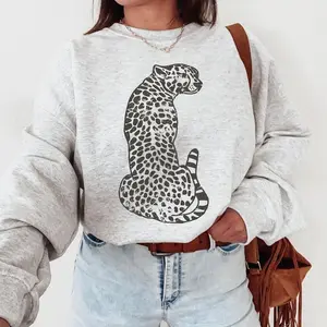 Leopard print retro sweatshirt, cheetah print crew neck sweatshirt, fashionable sweatshirt, animal print sweatshirt
