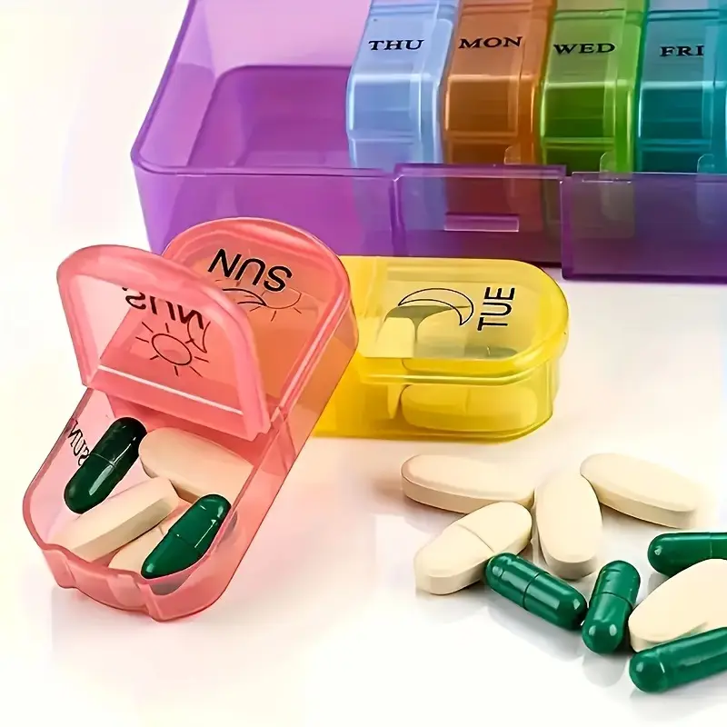 7-Piece Weekly AM/PM Pill Organizer with Transparent Lids, Vitamin Storage & Travel-Size Design for Beauty & Personal Care