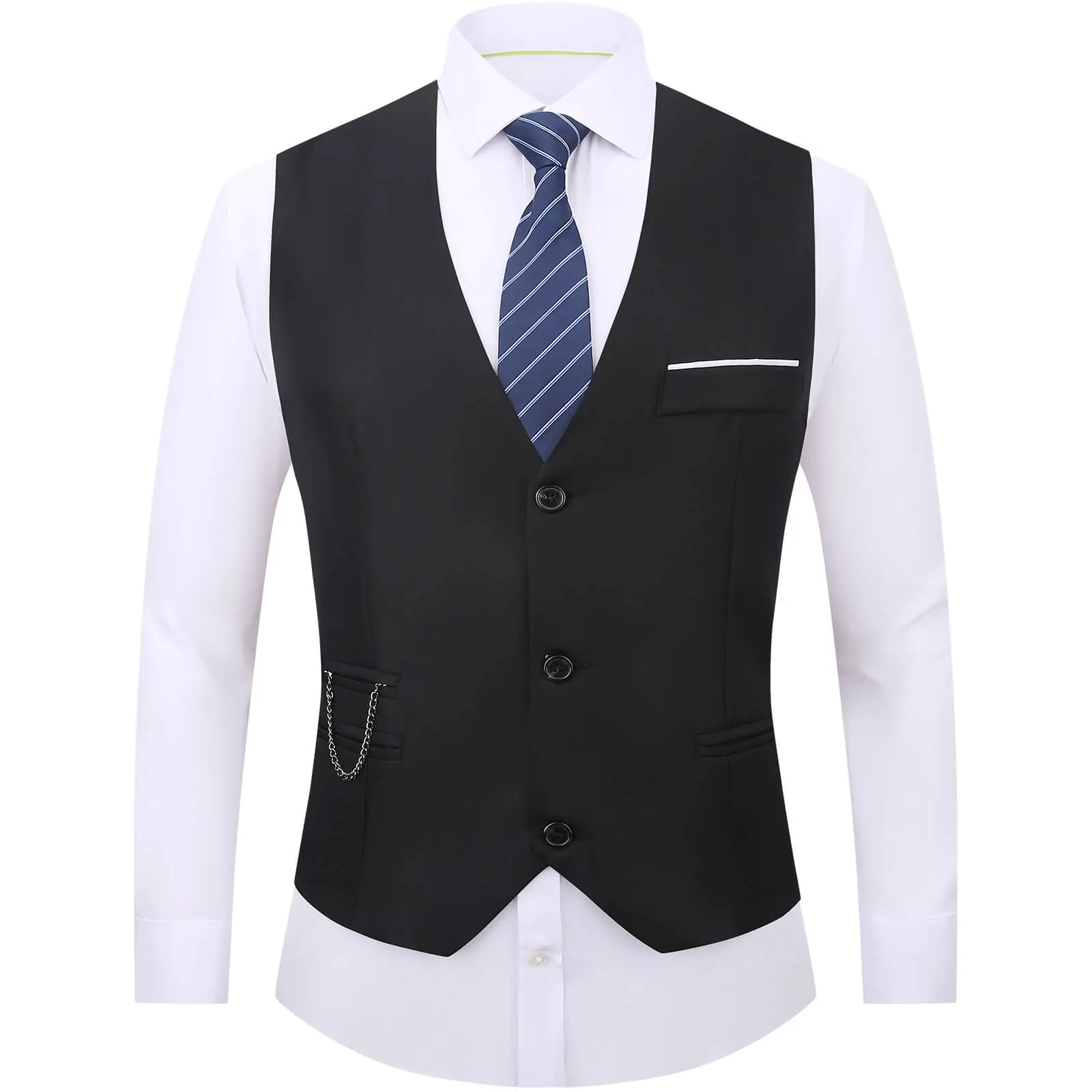 DOKKIA Men's Dress Suit Vest Waistcoat with Chain Formal Casual Business Slim Fit V-neck Sleeveless Tuxedo Jacket Menswear Tops Suit Coats Work Gentlemen Wardrobe