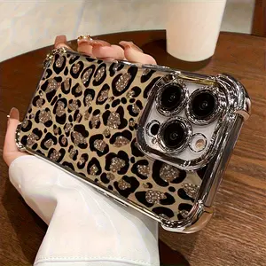 Luxury-inspired Premium Glossy Brown Leopard Print Phone Case with Corner Protection Compatible with iPhone 17/16/15/14/13 Pro Max Samsung S25/24/23/22 Ultra Stylish Creative Design Trendy Birthday Gift