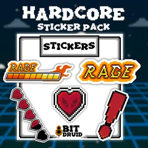 Hardcore Mode Pixel Art RPG Themed Sticker Pack | 5 Gamer Stickers | 8-Bit Retro Gaming & RPG Accessories | Hardcore Heart Meter & Rage Meter Stickers, D&D Character Sheet Stickers | Funny Nostalgia Stickers for Gamers, D&D, Nerds