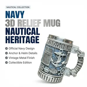 Navy Blue Stainless Steel Anchor Coffee Beer Holds Mug Spill-Proof BPA-Free Reusable Nautical Resin Inlay Cup Marine-Themed Drinkware Sturdy Handle Man Cave Home Bar Boat Lover Gift Valentine’s Day Gift for Him perfect gift