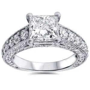 Certified 3 3/4ct Princess Cut Lab Grown Diamond Engagement Ring 14K White Gold