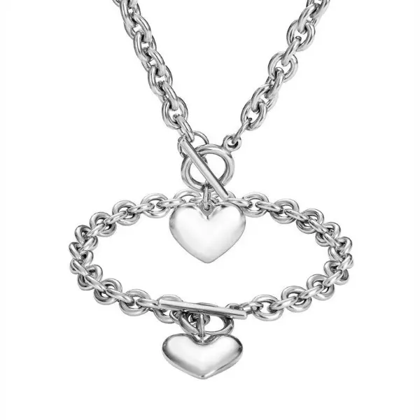 Heart Charm Jewelry Set for Women & Girls Heart Chain Necklace + Bracelet Toggle Trendy All-match & Exquisite Jewelry for Daily Decor locking  jewelry accessories bracelet titanium  jewelry