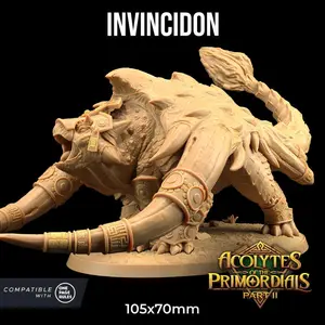Invincidon Dinosaur Tusk Armored | The Dragon Trappers Lodge | 32mm Scale | Miniature TTRPG Mini DnD Dungeons and Dragons Wargame