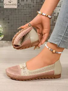 Goreyodoly Womens Casual Slip On Flats Chain Decor Color Block Breathable Lightweight Comfortable Walking Shoes All Season Office Travel Commuting Shopping Home Wear Soft Cushioned Insole Slip Resistant Durable Versatile Footwear