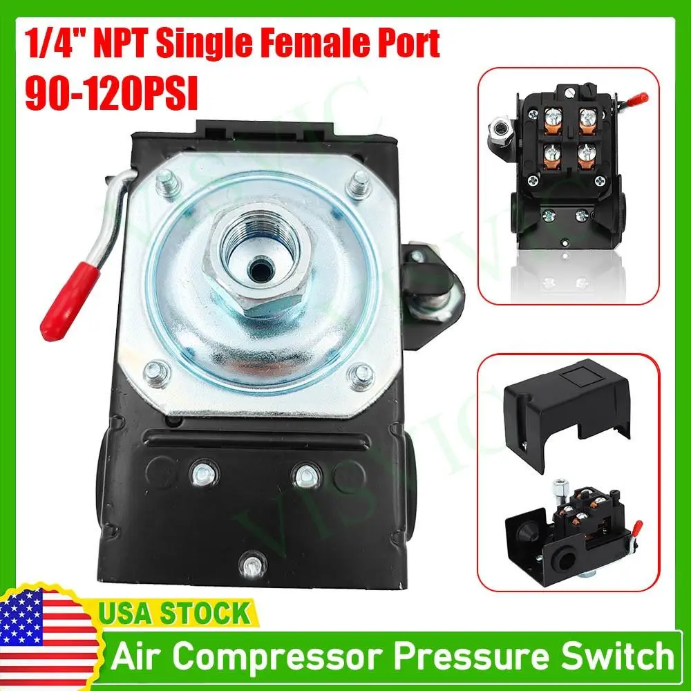Heavy Duty Alloy Steel Air Compressor Pressure Switch, 90-120 psi Adjustable Pressure Control, Corrosion Res Single Port, Easy-Install 26A Replacement Tool for Mini Compressors & Automotive Repair