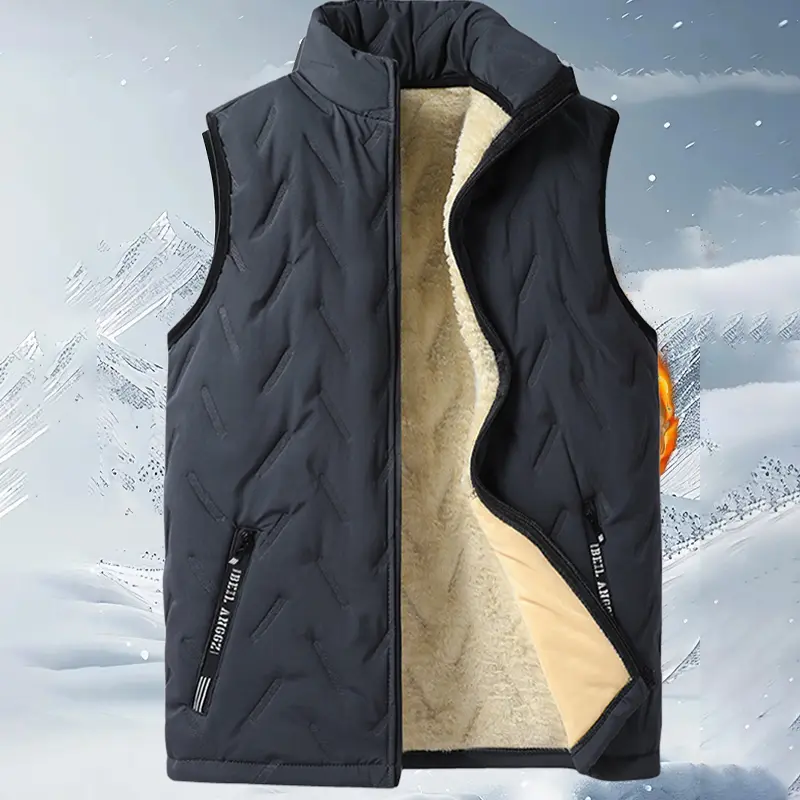 Men's Fitted Fleece Vest, Stand-Collar Sleeveless Pullover, Thick Warm Knitting Layering Piece for Autumn Winter Casual Wear, Waistcoat, Warmth, Collared Neck, Plain, Pull On