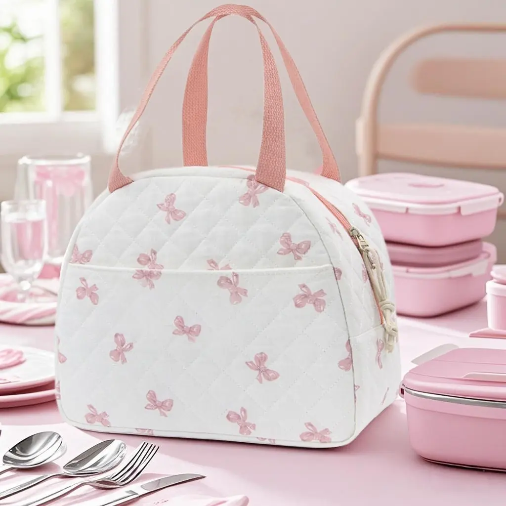 9L Cute women's lunchbox, small floral print lunch bag, insulated lunch bag, Lunch Bags Women, large capacity reusable polyester tote bag with zipper, multi-functional and durable lunchbox carrying bag, floral pattern unisex style Lunchbag