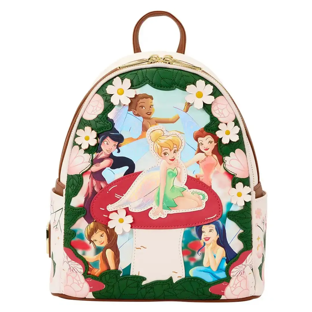 Loungefly Disney Fairies Mini Backpack, PU Leather, Casual Cute Design, Adorned with Fairy Art Functional Bag for Daily Use