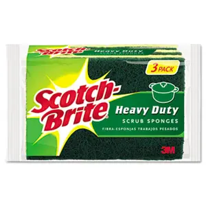 Scotch-Brite HD-3 Heavy-Duty Scrub Sponge, 3-Pack Value, 4.5x2.7x0.6in Green/Yellow - Kitchen Cleaning Supplies, Dishwashing Sponge, Household Cleaning Tool, Scrubber Pad for Reptile & Amphibian Pet Care, Rectangular