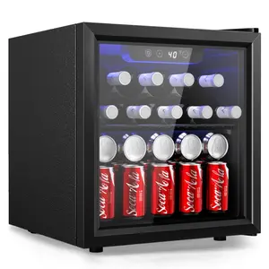 EUHOMY 55 Can Beverage Refrigerator cooler-Mini Fridge Glass Door for Beer Drinks Wines, Freestanding Beverage Fridge with Adjustable Shelves Blue LED for Home/Office/Dorm/Bar (1.3cu.ft)