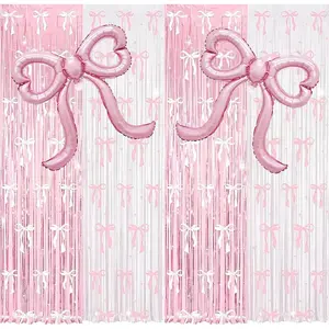 2 Pack  Bow Party Decoration Foil Fringe Curtains Birthday Decorations  Bow Balloons Bow for Girls Bow Birthday  Shower Bridal Engagement Wedding Decor Bachelorette Party