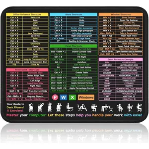 Small Excel Cheat Sheet Desk Pad - Portable Square  Pads for Desk/Excel/Word/PowerPoint/Windows Shortcuts | Excel Cheat Sheet Gaming Mousepad | Home Office Accessories Decor |10.3"x8.3"