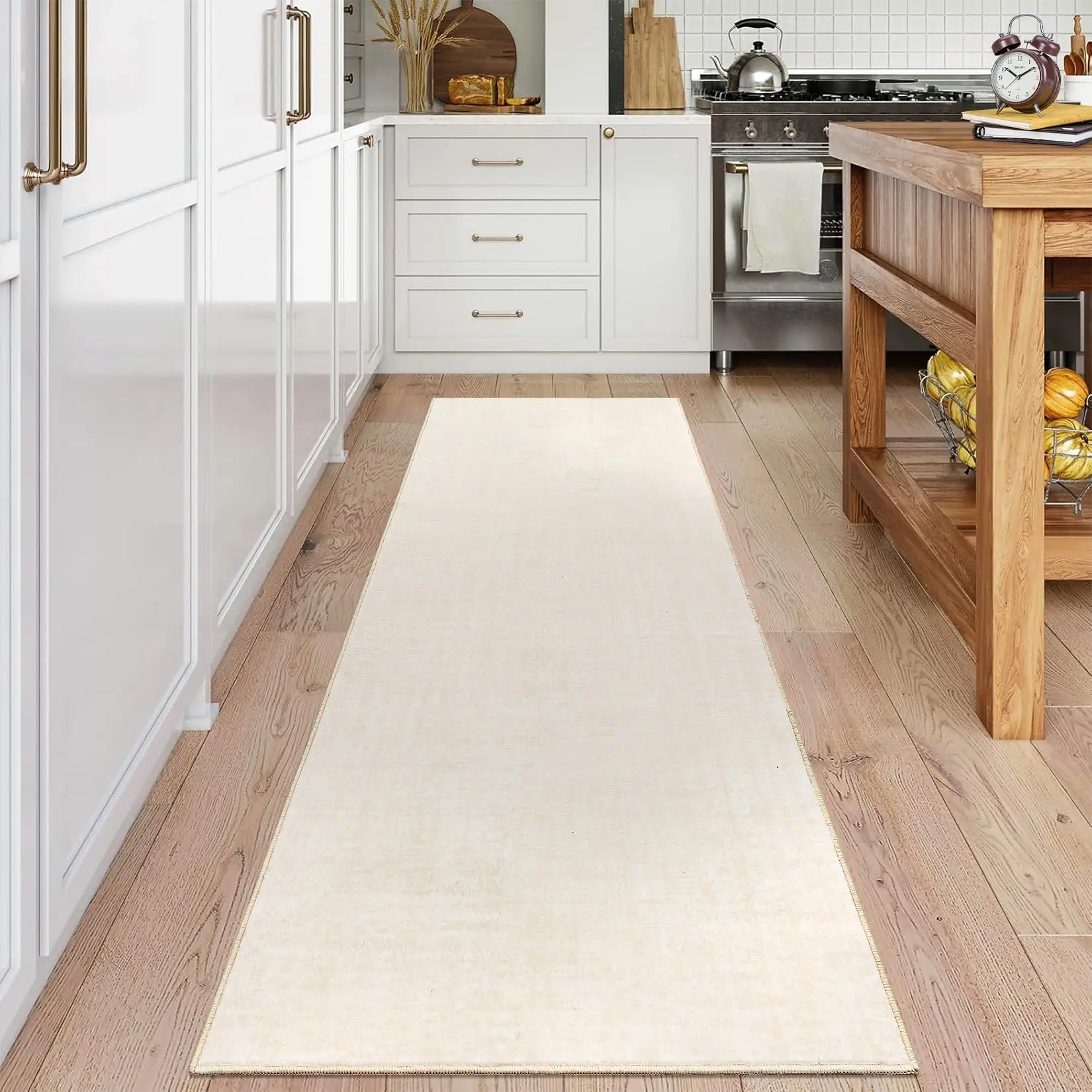Solid Runner Rug 2x6 Washable Runners for Hallways, Non Slip Kitchen Rugs Modern Faux Wool Entryway Bathroom Rug Runners Indoor, Modern Abstract Carpet for Hall Kitchen Bedroom,Ivory White