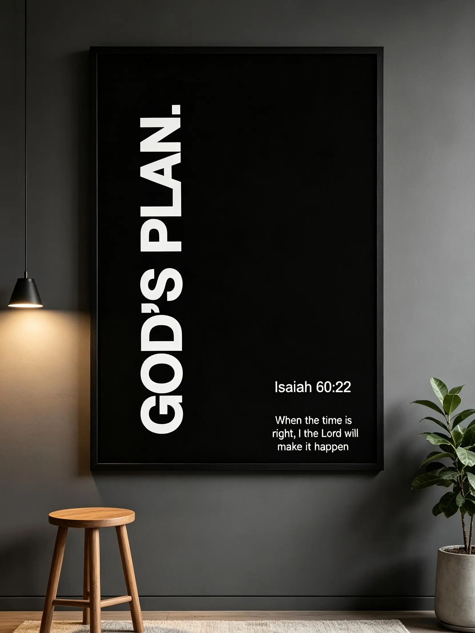 God's Plan Isaiah 60:22 Scripture Black White Canvas Wall Art - Framed or Unframed Christian Print, Inspirational Religious Decoration for Home Office, Bible Verse Gift for Christians