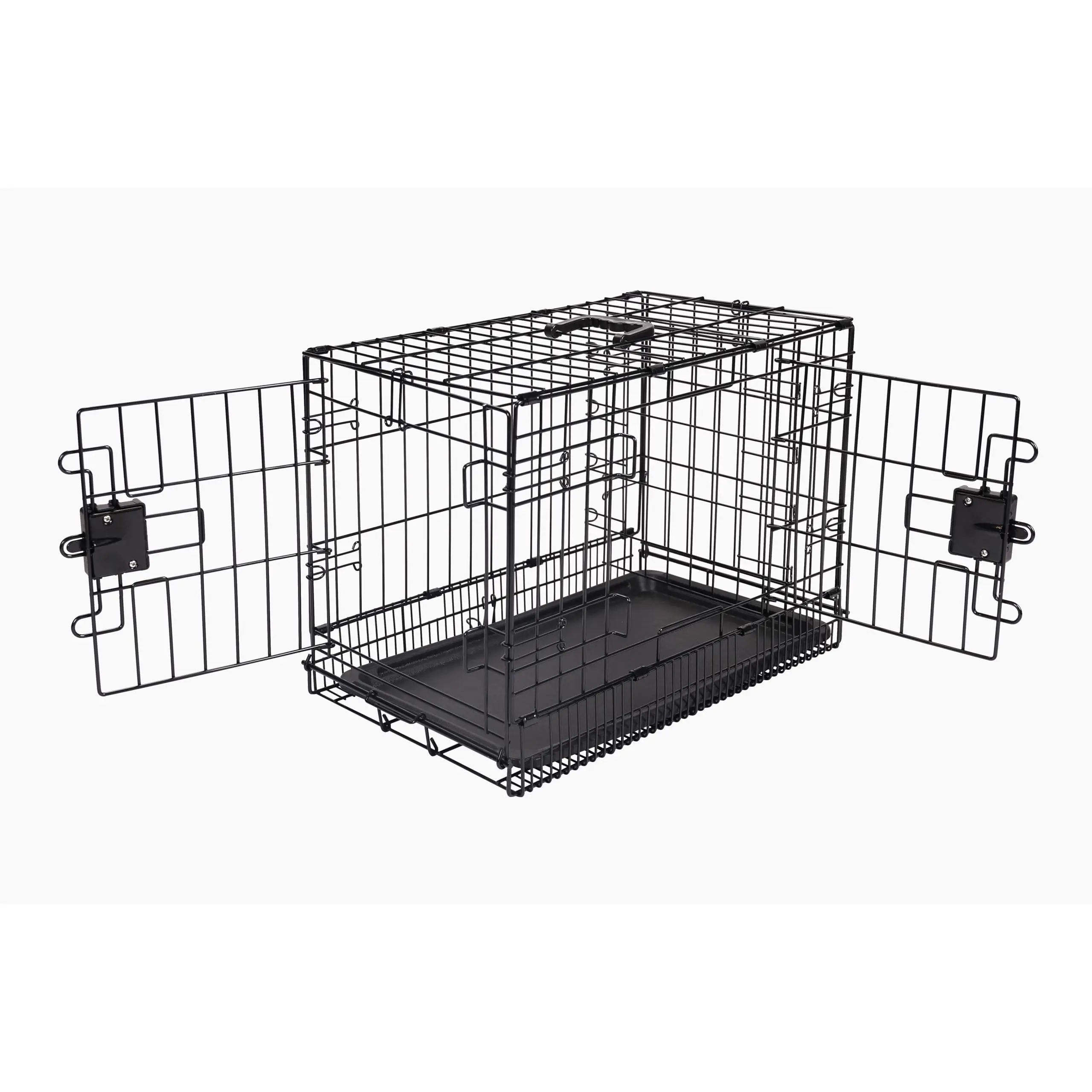 Doggy’s World  Basics Durable, Foldable Metal Wire Small Dog Crate with Tray, Single Door, 24 x 18 x 20 in, Black