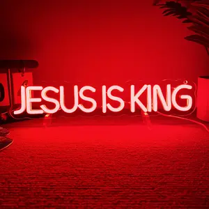Jesus is king Neon Sign,Jesus Led Light Sign,Handmade Led Light Sign,Christian Decor,Gifts For Friends,Bedroom Wall Hangings,Religious Gift,Led Neon Lights,Mood Decorative Lights