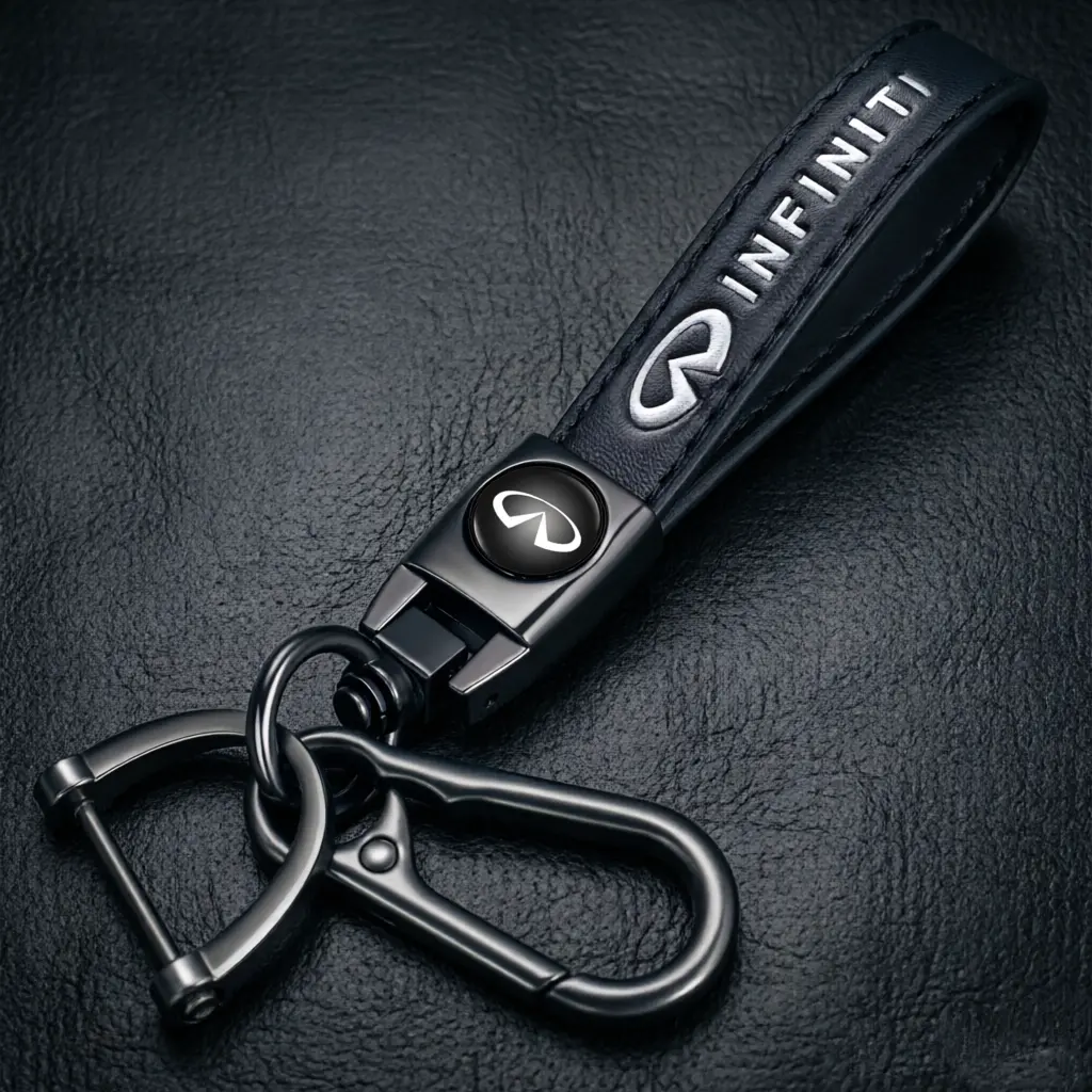 Luxury Genuine Leather metal Keychain - Premium Car Accessory Gift for Infiniti - Premium anti-loss Key ring FobHolder for Q50, Q60, Qx50, Qx60, QX70, Qx80 &All Infiniti Models |-FreeMetal Car Key Strap  Heavy-DutyGift for Men & Women charm, Authentic Key