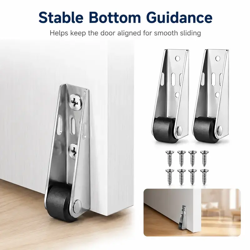 Vertical Track Roller Wheel, 110LBS Sliding Rubber Door Bottom Pulley Rrollers, Heavy Duty Load-Bearing Guide Roller for Sliding Doors, Barn Doors, Cabinets, Gates, Furniture，4 PCS