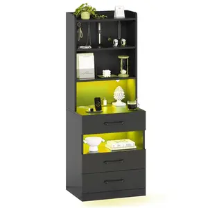 Sikaic LED Tall Nightstand with Bookshelf Black