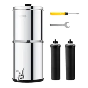 VEVOR Gravity-fed Water Filter System, TikTokShopBlackFriday, 2.25G 304 Stainless-Steel Countertop System, Water Filtration System, Reduces Lead and up to 99% of Chlorine, with 2 Carbon Filters & Spigot, for Home Camping RV
