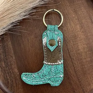 Leather Cowboy Boot Keychain - Authentic Leather Design, Keyring Attachment, Decorative Keychain
