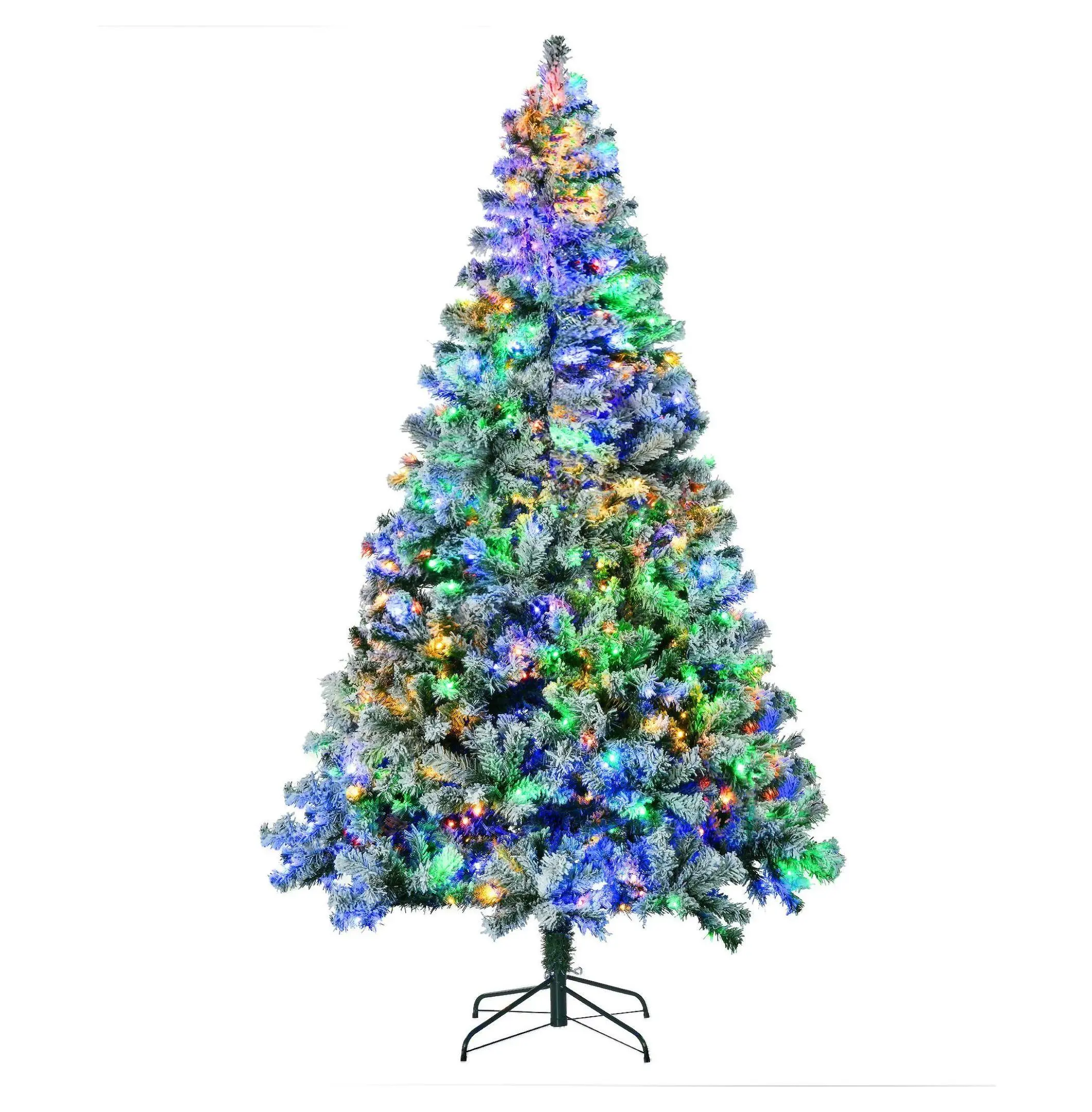 7.5ft Frosted Artificial Christmas Tree - Pre-Lit LED with Steel Base - Easy Assembly Indoor Holiday Decoration - Warm White/Multi-Color Lights