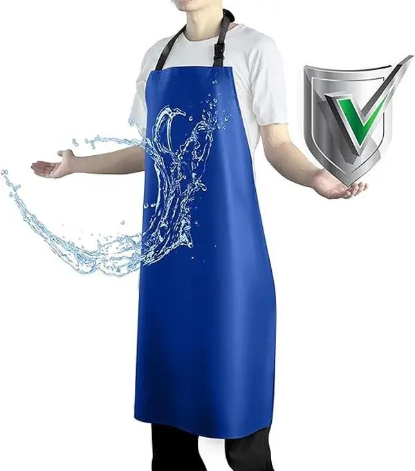 Waterproof Rubber-Vinyl Cleaning Apron with Comfortable Adjustable Strap - Breathable Industrial Kitchen Dish-Washing Anti-Stain Apron, Plastic Material, Removable Pad, Wipe Functionality, No Pocket, Adjustable Strap Aprons