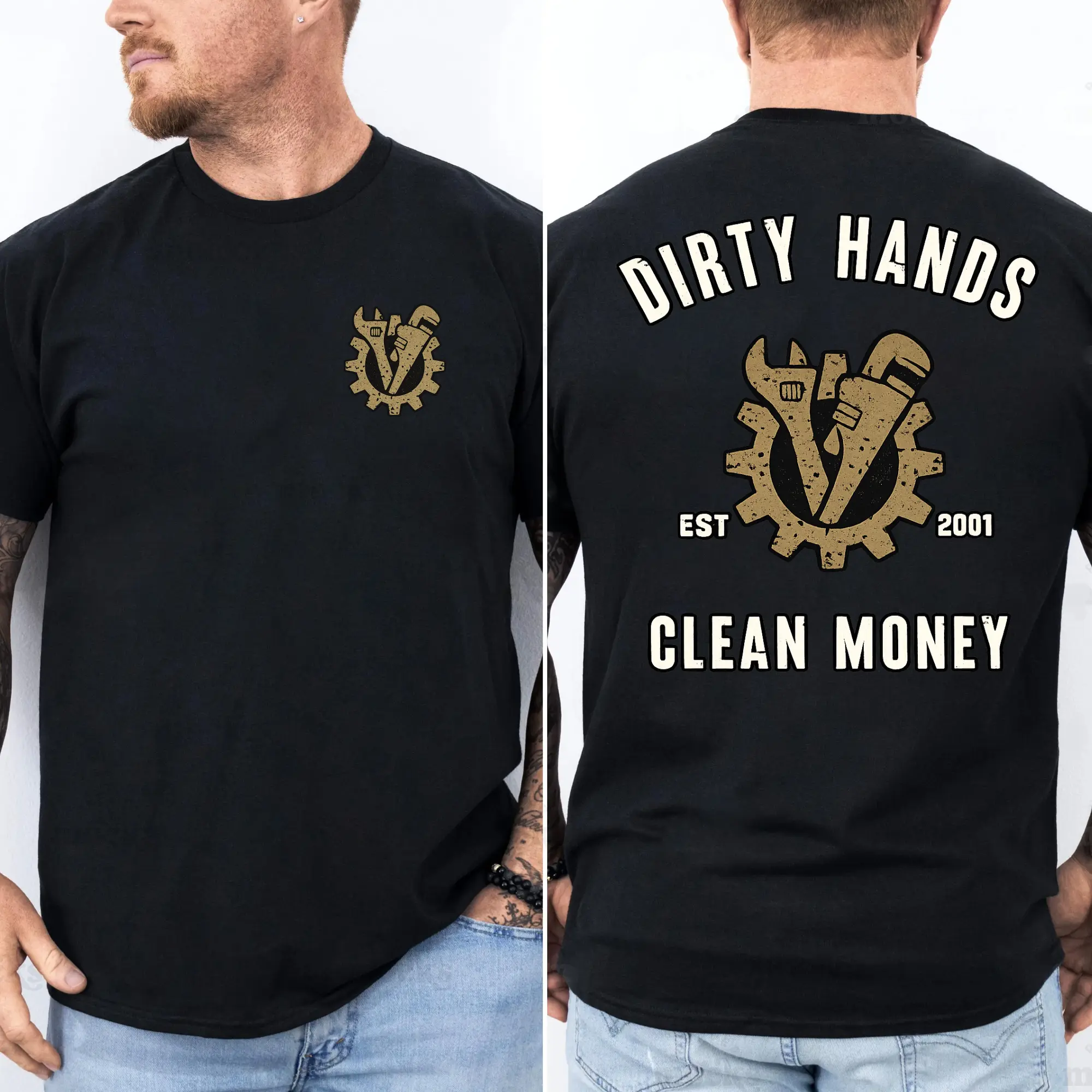 Men's Pure Cotton Graphic T-Shirt, Dirty Hands Clean Money Shirt, Blue Collar Graphic Tee, Mechanic Work Shirt, Skilled Trades Design, Casual Short Sleeve Top