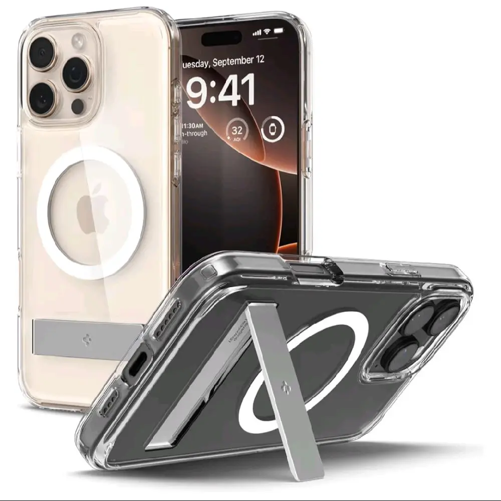 Spigen Ultra Hybrid S MagFit Designed for iPhone 16 Pro Max Case [Kickstand] [Anti Yellowing], Compatible with MagSafe - Crystal Clear