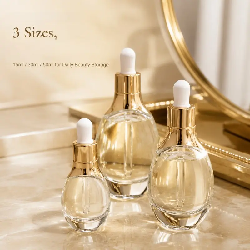 3 Sizes Glass Dropper Bottles (15/30/50ml) - Elegant Refillable Containers for Essential Oils & Serums