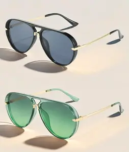 Women’s Classic Pilot Sunglasses Gold Trim Black Frame UV400 Protection Trendy Fashion Shades for Women Men