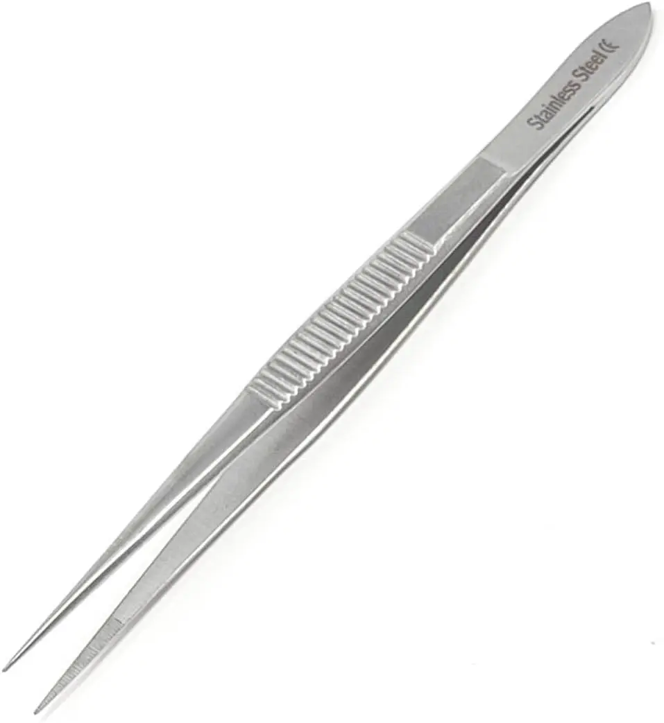 Stainless Steel High Precision Forceps with Fine Strong Straight Serrated Point to use Engineer Labware for Scientific Use (4.5 Inch)