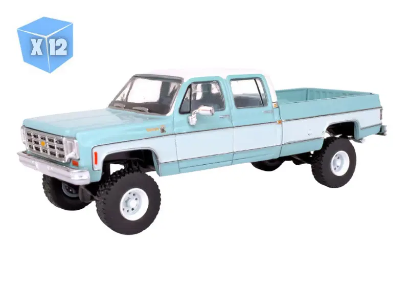 12 PACK 1978 Chevrolet Silverado K30 Crew Cab Fleetside Lifted - Light Blue and Frost White Diecast 1:64 Scale Model - IXO America IA64007