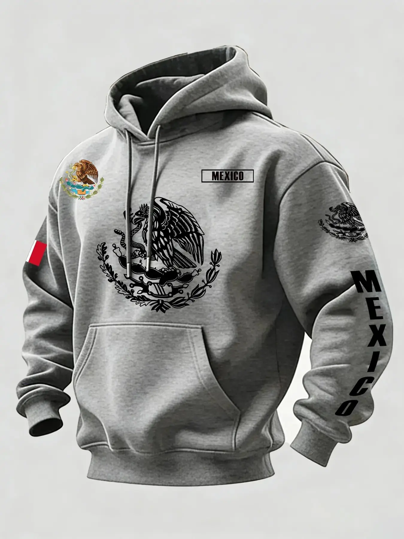 Mexican Culture Hoodie with National Emblem, Casual Oversize Design for Fall & Winter, Warm and Stylish Cultural Statement Piece, Graphic Hoodies, Casual Print Clothes
