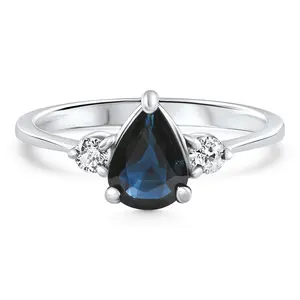 1Ct Genuine Blue Sapphire & Diamond Engagement Anniversary Ring 10k Gold