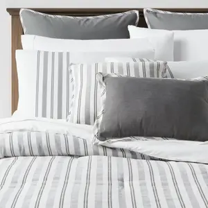 King 8pc Edenton Reversible Classic Stripe Comforter Set White/Gray - Threshold